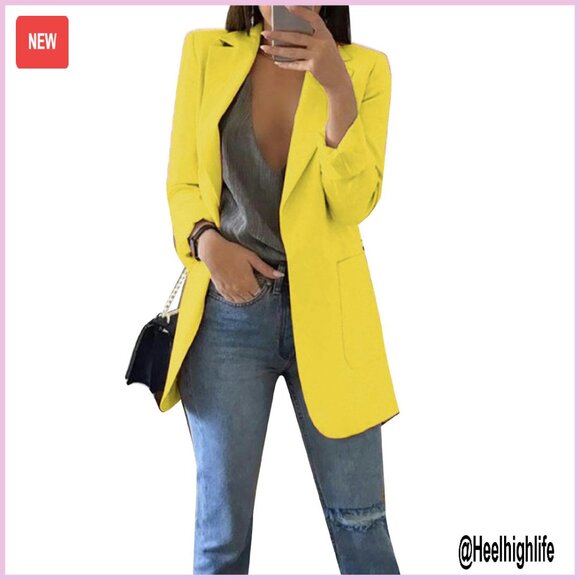 Plus Size Open Front Blazer Long Sleeve Lapel Collar Professional